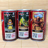 Red can of Boss Quest vs Dragon Quest with gorgeous character pixelated logos.