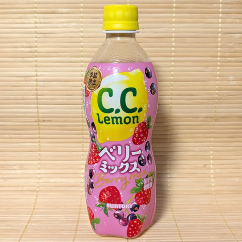 A 500ml bottle of Suntory C.C Lemon Berry Mix bottle on a tatami surface