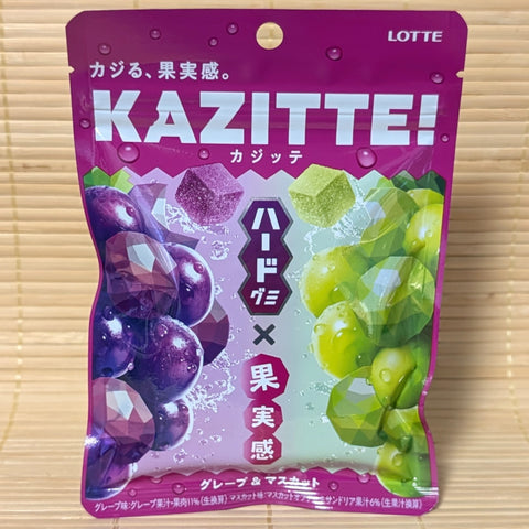 KAZITTE! gummy candy package with grapes on a tatami surface
