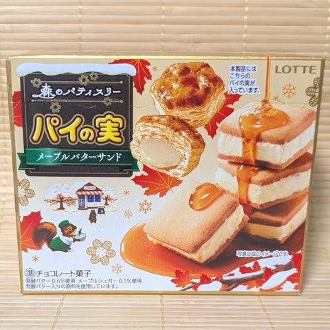 Lotte Pie No Mi mini pastry box with Maple Butter Sandwich flavor, featuring fermented butter.